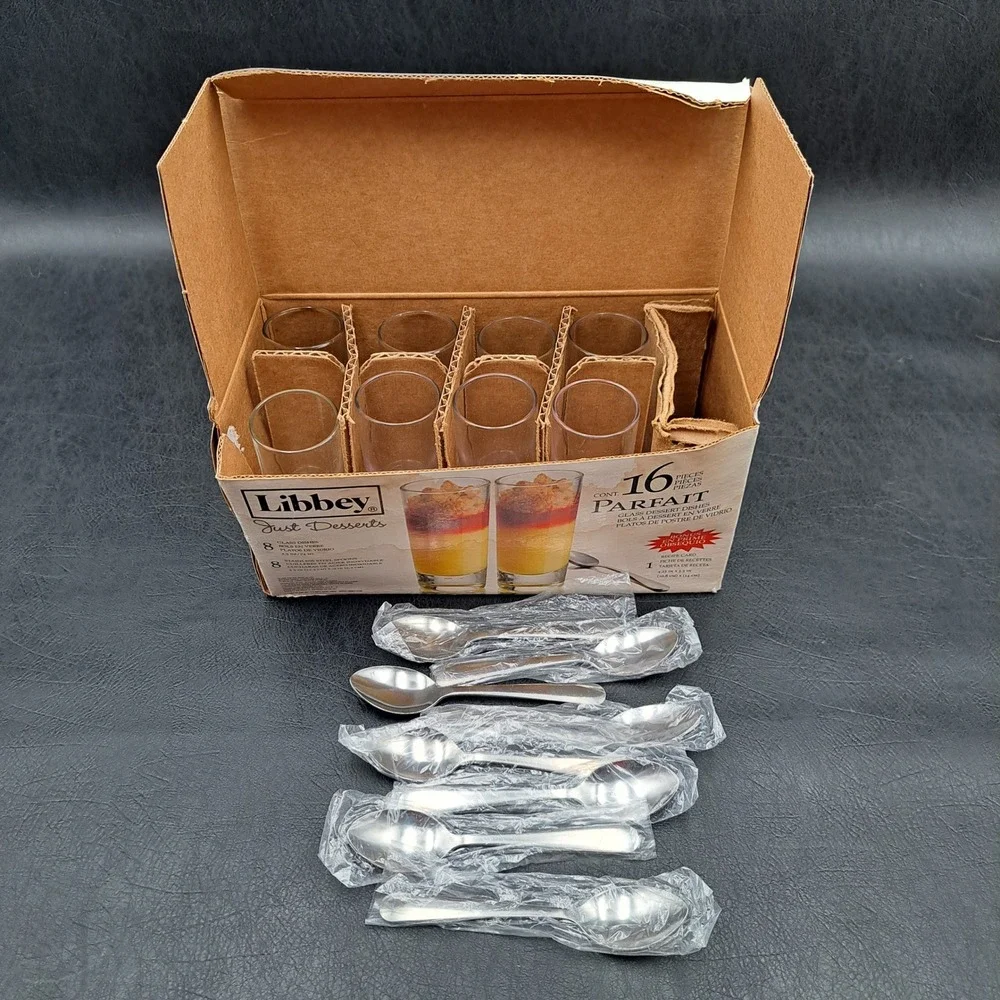 Libbey Just Desserts 16 Piece Parfait Set 2.5oz Glasses & Stainless Spoons